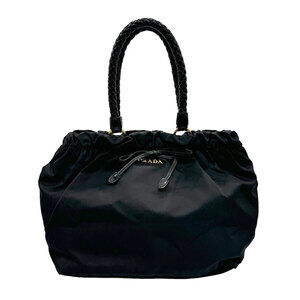 Prada Tessuto handbag bow braided top handles Shoulder Bag Black